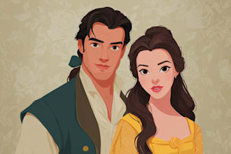 draw a lovely couple portrait for wedding gift
