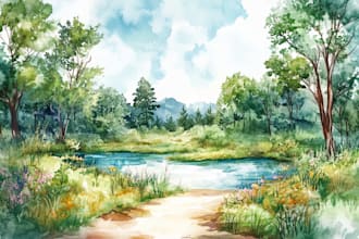 illustrate a watercolor landscape illustration