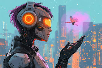 create professional highquality cyberpunk robot and cyborg illustrations