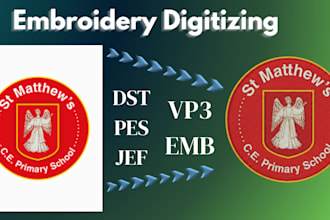 digitize your logo for embroidery into dst pes jef exp vp3 in few hours