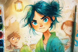 draw original characters and illustration in watercolor