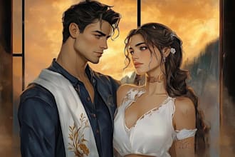 create a romantic custom couple character illustration