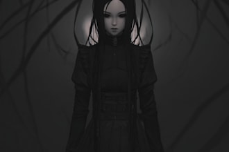 design a monochrome dark fantasy concept art for you