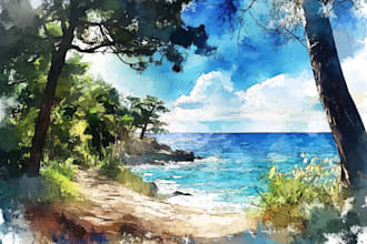 design watercolor landscape illustration