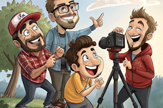 draw group cartoon, caricature based on your photo
