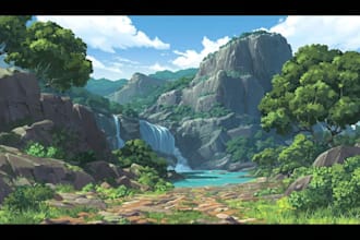 draw anime background, 2d environment, landscape