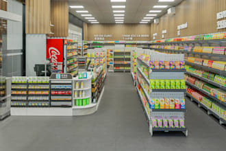 cgi supermarket interior render, shop layout,retail store,mall, shopfront design