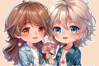 draw cute couple chibi illustration