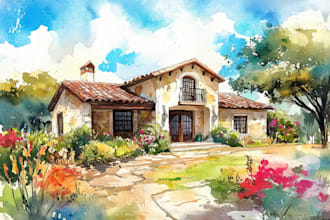 paint watercolor house portrait
