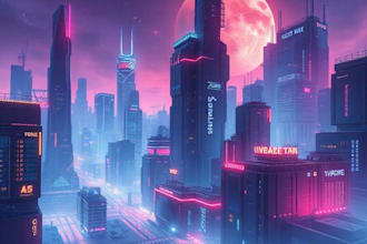 draw illustration of futuristic cyberpunk city