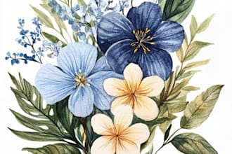 draw botanical illustrations of flowers, plants, line art