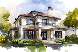do handmade watercolor painting of house, building