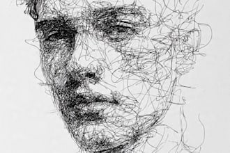 do scribble art, abstract line portrait