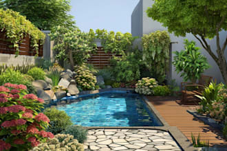 design frontyard, backyard, pool, patio as a landscape architect
