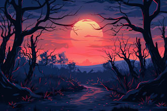 design landscape illustration botanical season horror themes in vector art