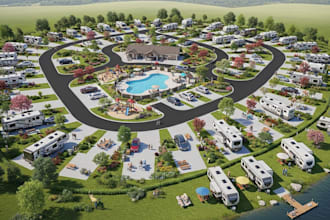 do property cgi, 3d site plan and subdivision rendering, rv park