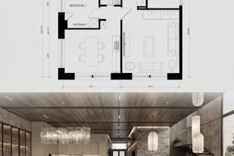 create autocad 2d floor plan,architectural 3d rendering