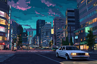 create retro city pop 90s 80s anime illustration