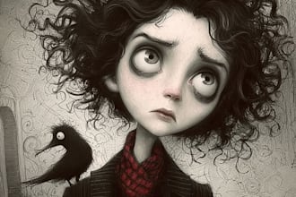 illustrate your portrait or character in a tim burton inspired gothic style
