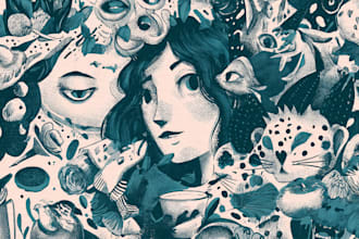 doodle illustration with unique background