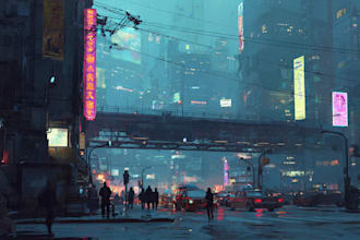 make a illustration of futuristic cyberpunk city