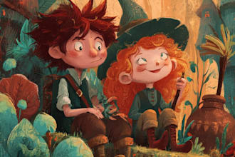 draw whimsical children story book illustration