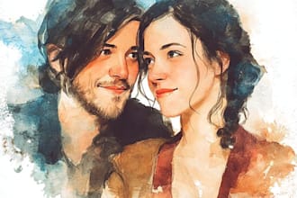 draw a watercolor couple portrait
