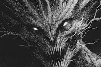 create concept art, illustration,monster art, horror art