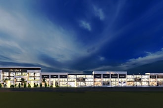 3d luxury commercial project blueprint with photorealistic model and rendering