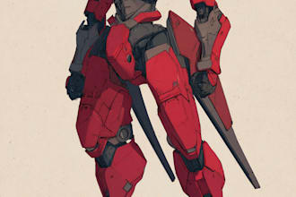 do custom mecha or robotic illustration in detailed style