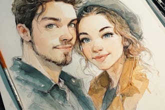 make a watercolor couple portrait