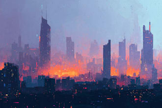 draw epic cyberpunk city concept art for your project