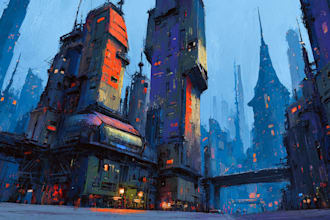 design a futuristic cyberpunk city environment
