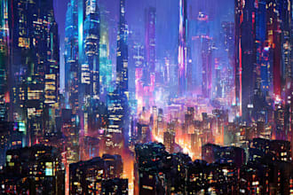 create detailed cyberpunk city background