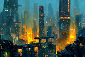 draw a generate cyberpunk city concept art