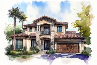 paint your home or landscape in watercolor style