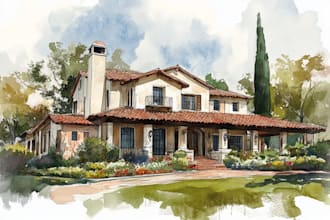 do handmade watercolor painting of house