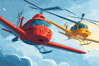 draw aircraft, airplane, helicopter into a vector cartoon
