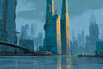 draw a dark cyberpunk city with rain