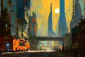 draw a cyberpunk city visuals for your project