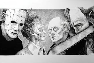 hand drawn horror illustrations in ink