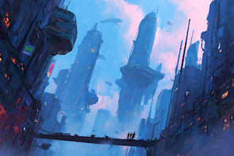 create a stunning cyberpunk city illustration