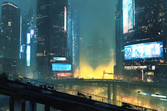 make a high quality cyberpunk city digital artwork