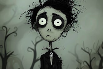 draw custom whimsy tim burton style portrait from your photo
