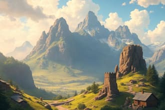 illustrate environments, landscapes, board game, concept art