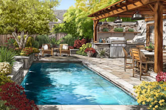 design your swimming pool , landscape and backyard garden