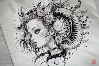 illustrate a japanese style tattoo art
