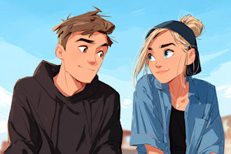 design a romantic couple in anime style