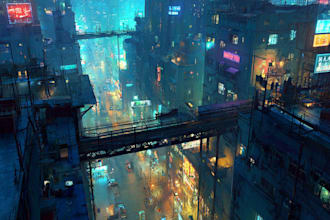 design an cyberpunk sci fi futuristic city