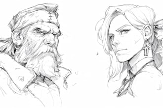 draw illustration in line art ink vintage style